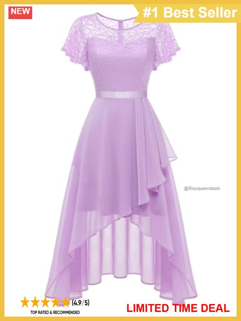 Ruffle Bridesmaid Dress Flutter Sleeve High Low Formal Prom Gown